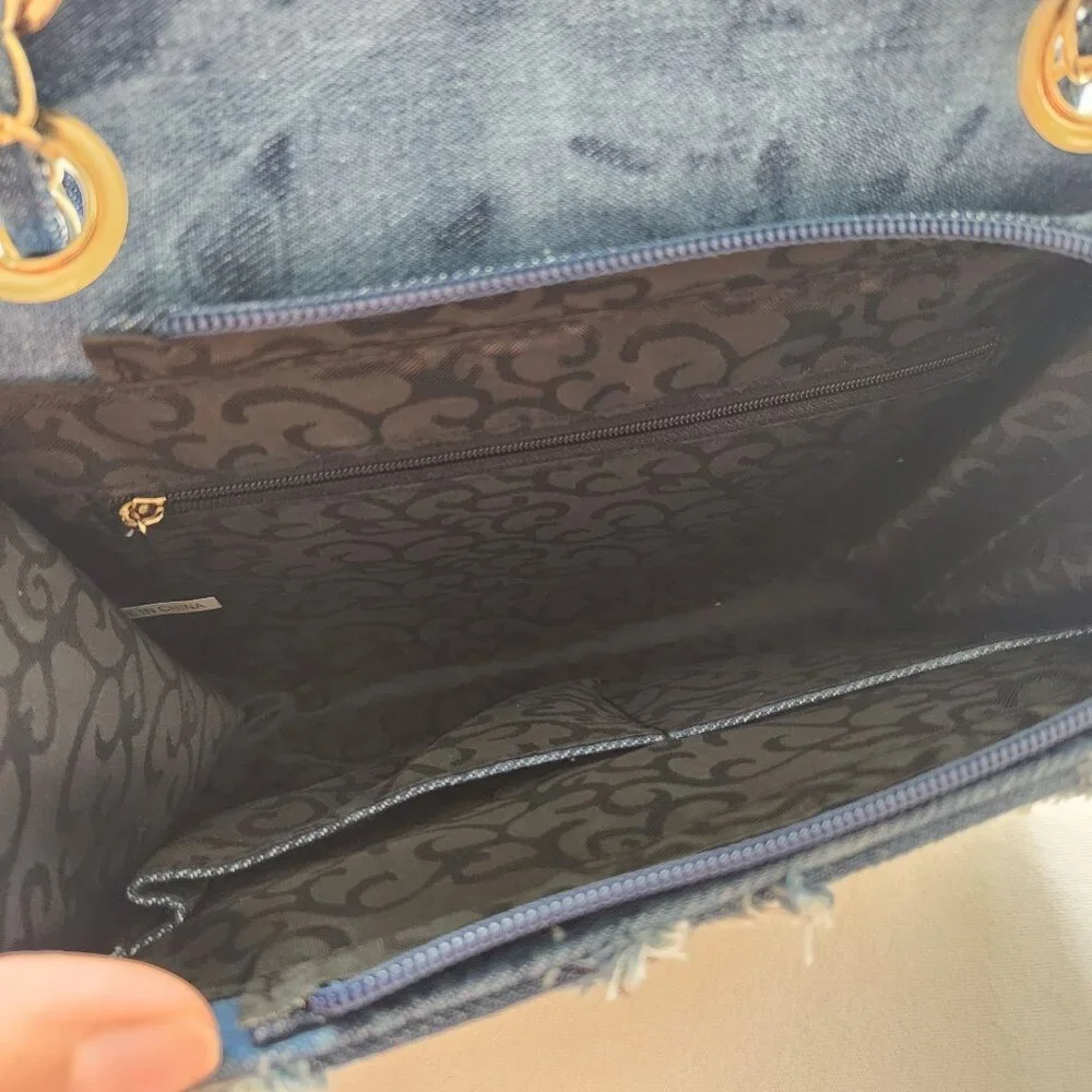 M. Marco MKP Quilted Distressed Denim Jean Handbag Crossbody Gold Chain Y2K 90s - Picture 7 of 12